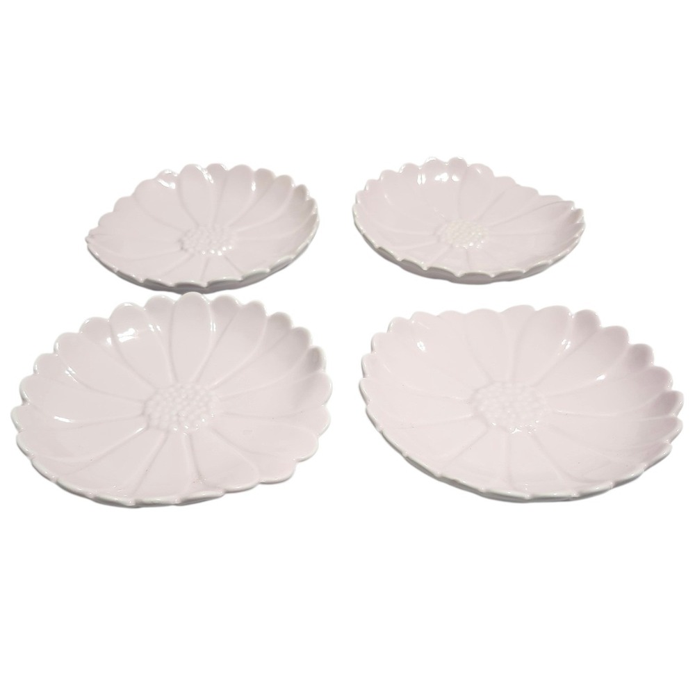 Martha Stewart Collection Macys Pink Daisy Embossed Flower Appetizer Plates Set4 - Picture 3 of 5